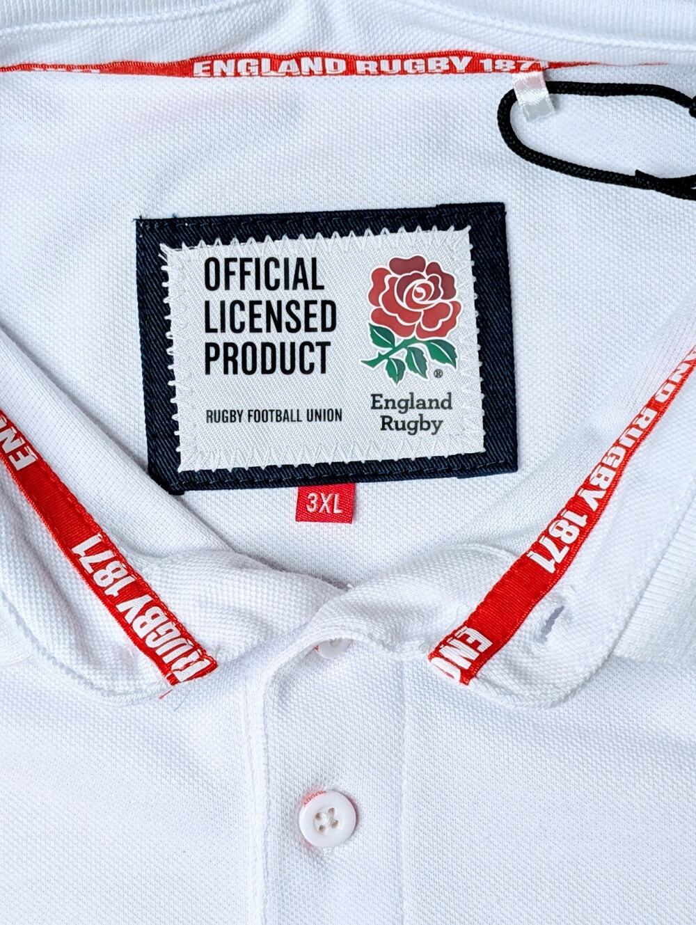 England Rugby Official Polo Shirt Mens 3XL White Embroidered RFU Rose Big Tall